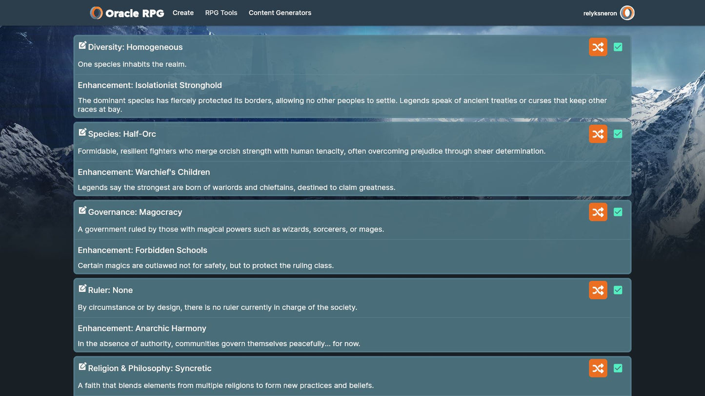 World Generator Oracle RPG Module