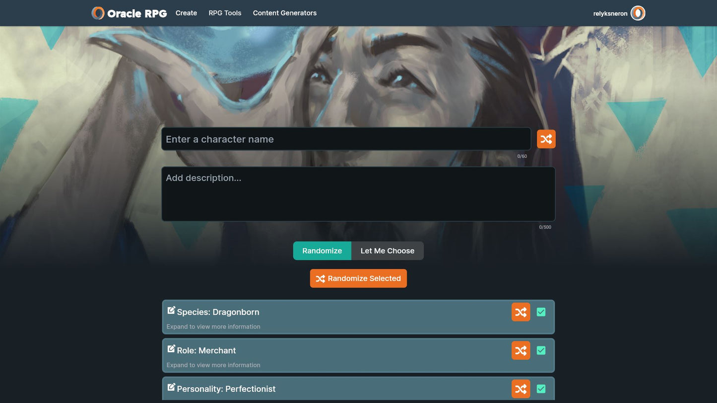 Character Generator Oracle RPG Module