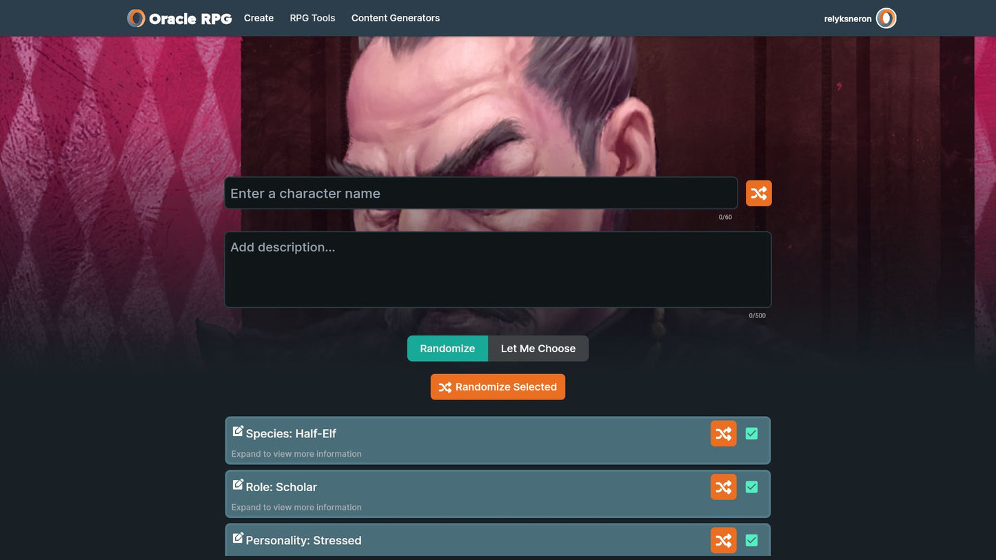 Character Generator Oracle RPG Module