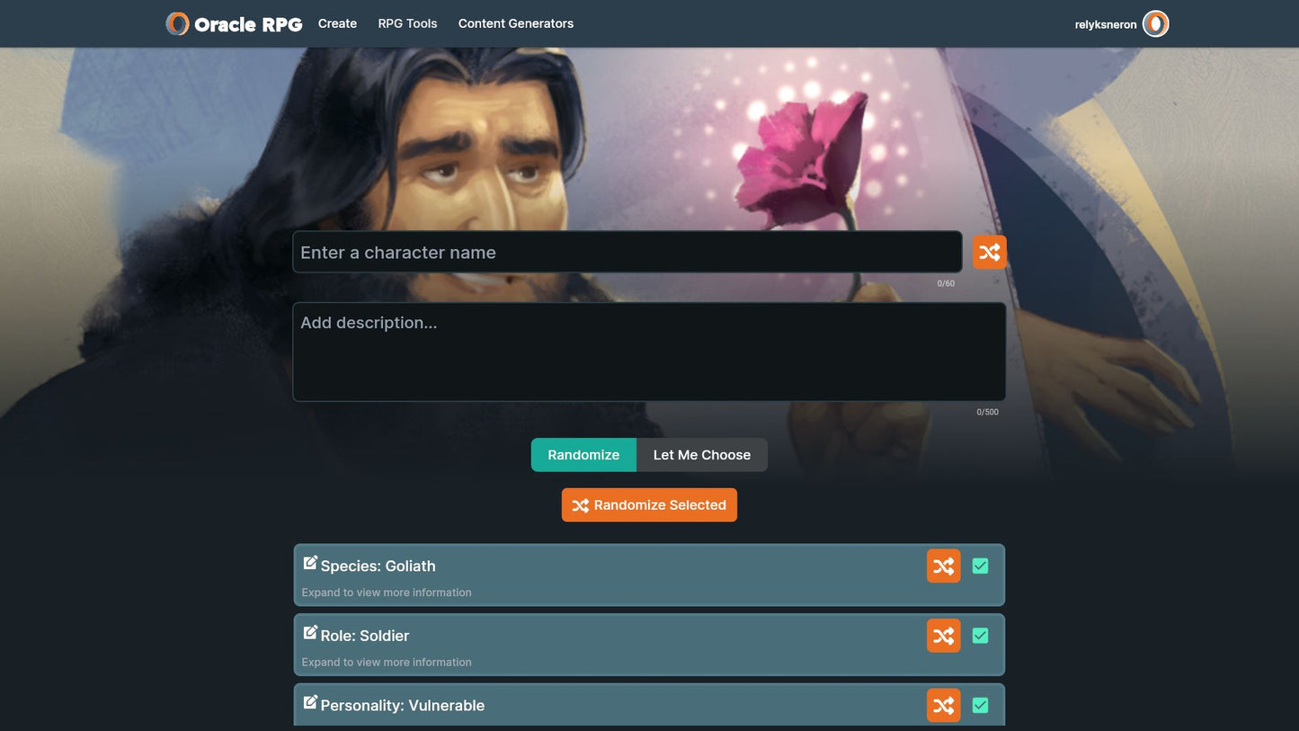 Character Generator Oracle RPG Module