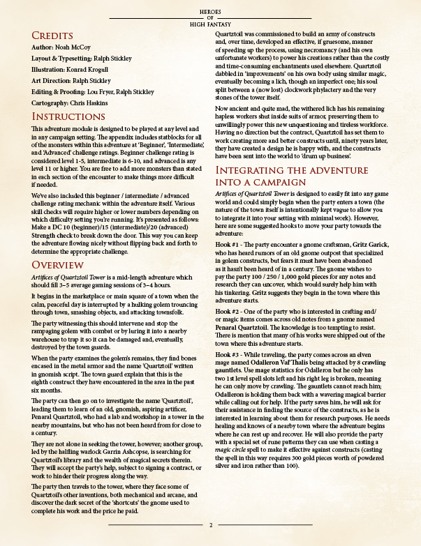 Artifices of Quartztoil Tower Preview (5E)
