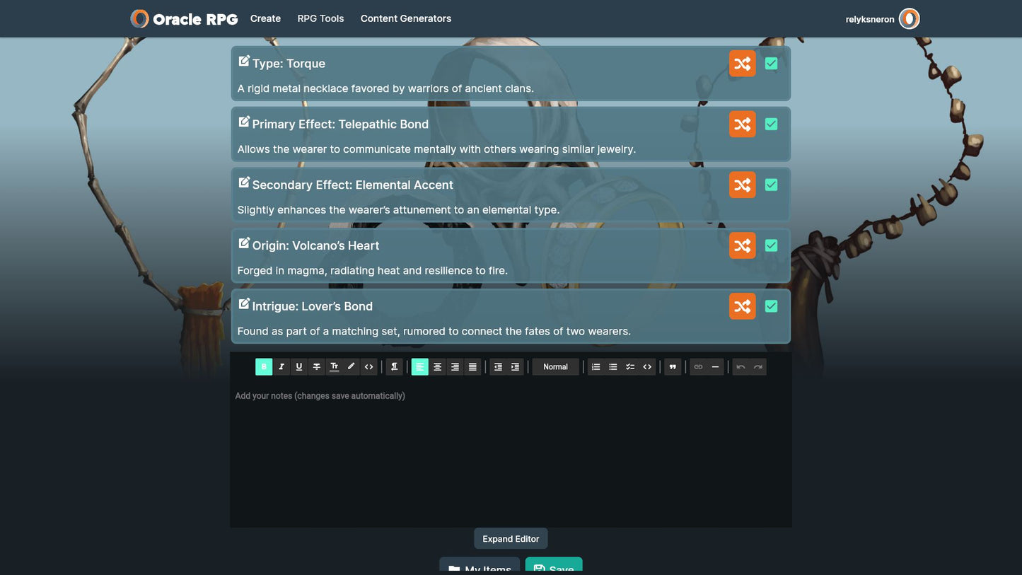 Magic Item Generator Oracle RPG Module