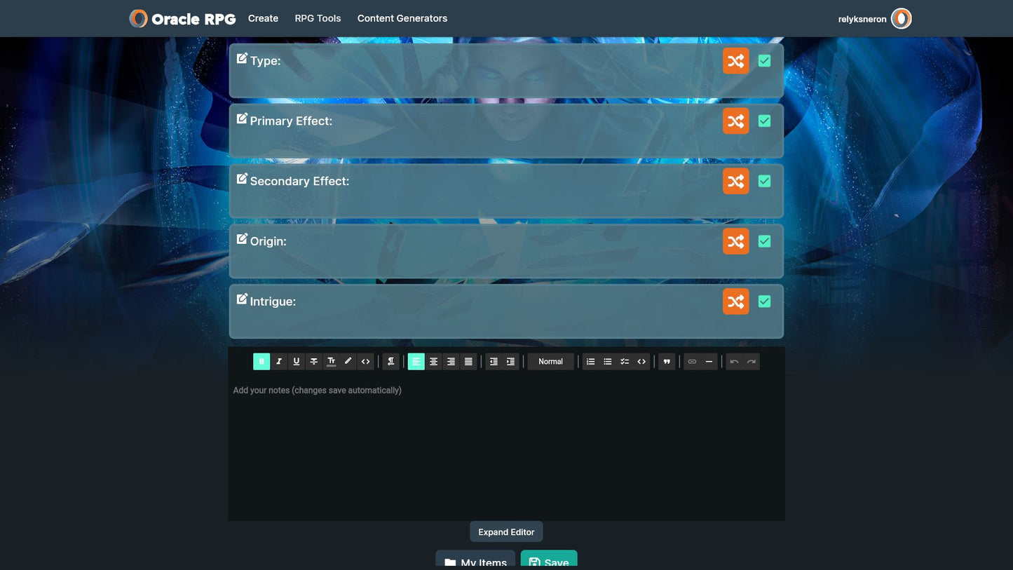 Magic Item Generator Oracle RPG Module