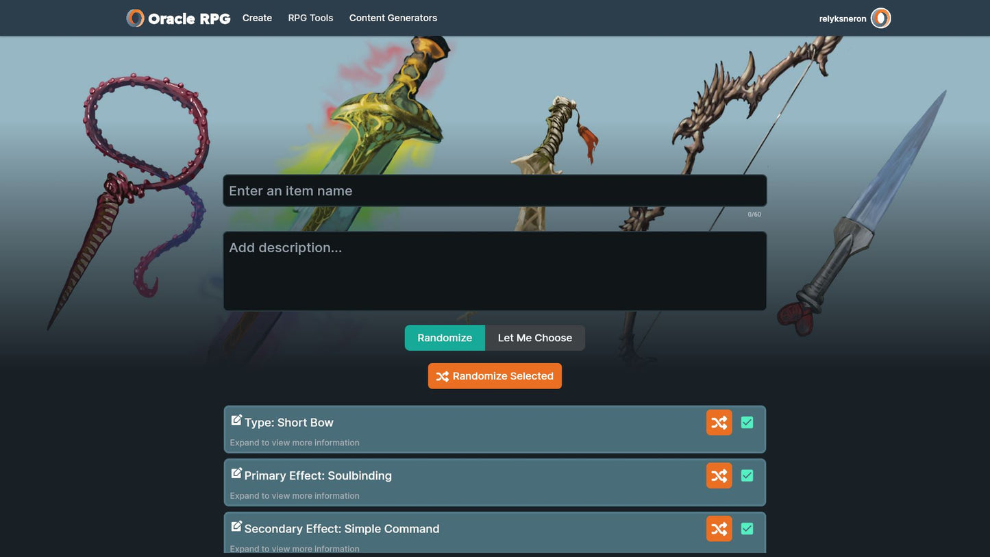 Magic Item Generator Oracle RPG Module