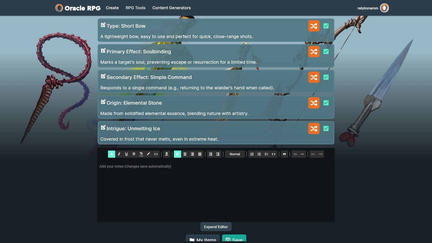 Magic Item Generator Oracle RPG Module