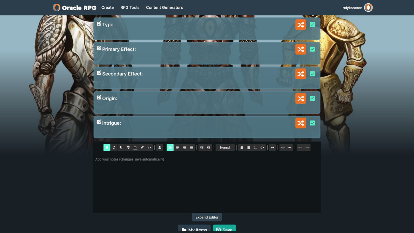 Magic Item Generator Oracle RPG Module