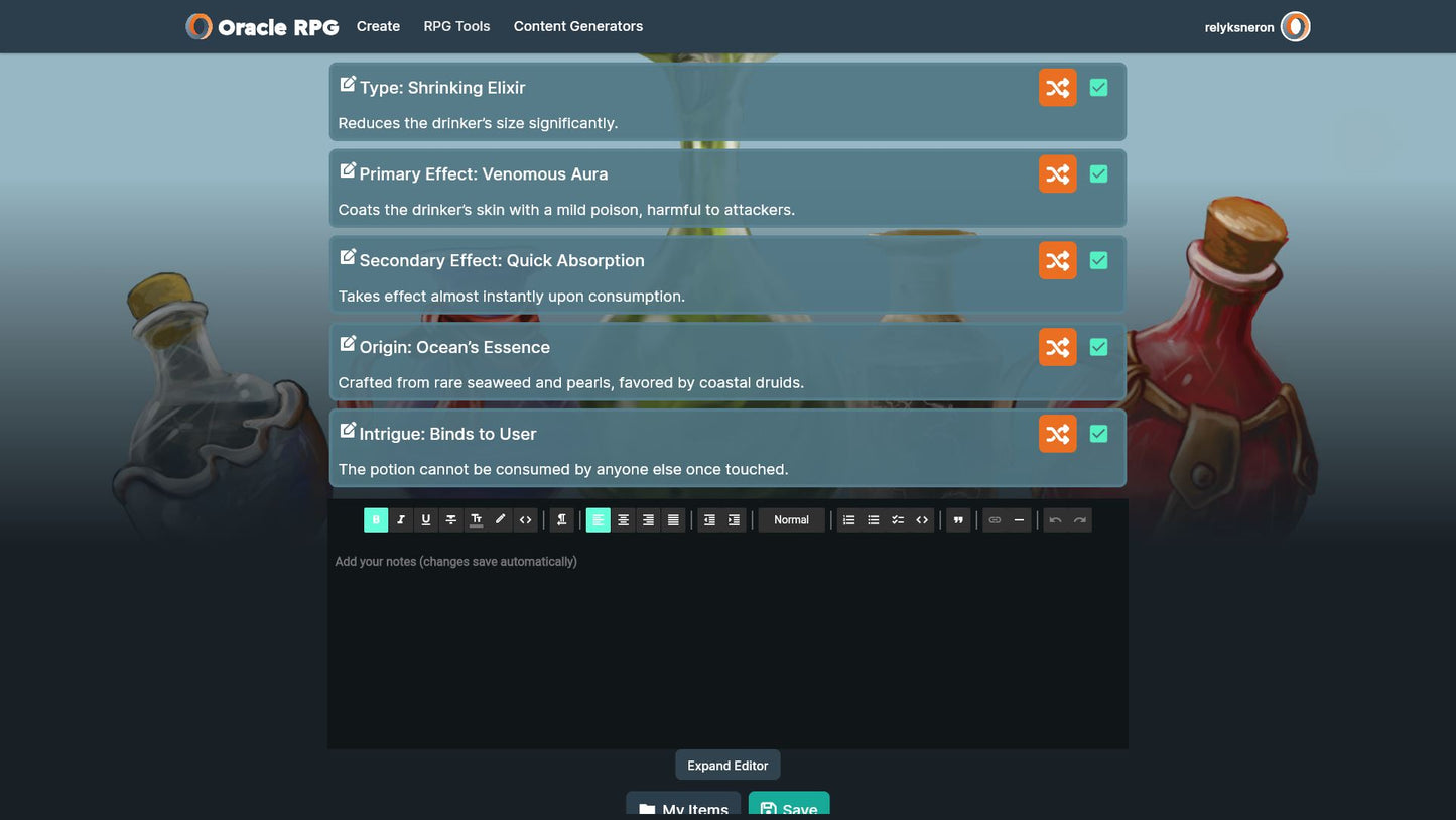Magic Item Generator Oracle RPG Module