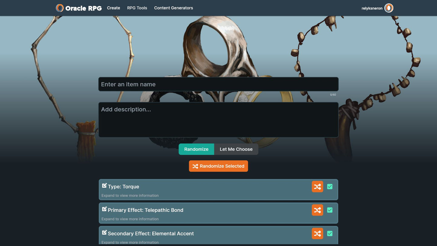 Magic Item Generator Oracle RPG Module