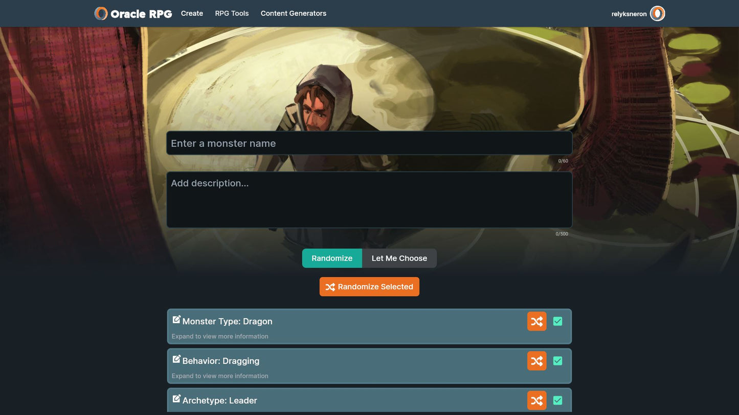 Monster Generator Oracle RPG Module