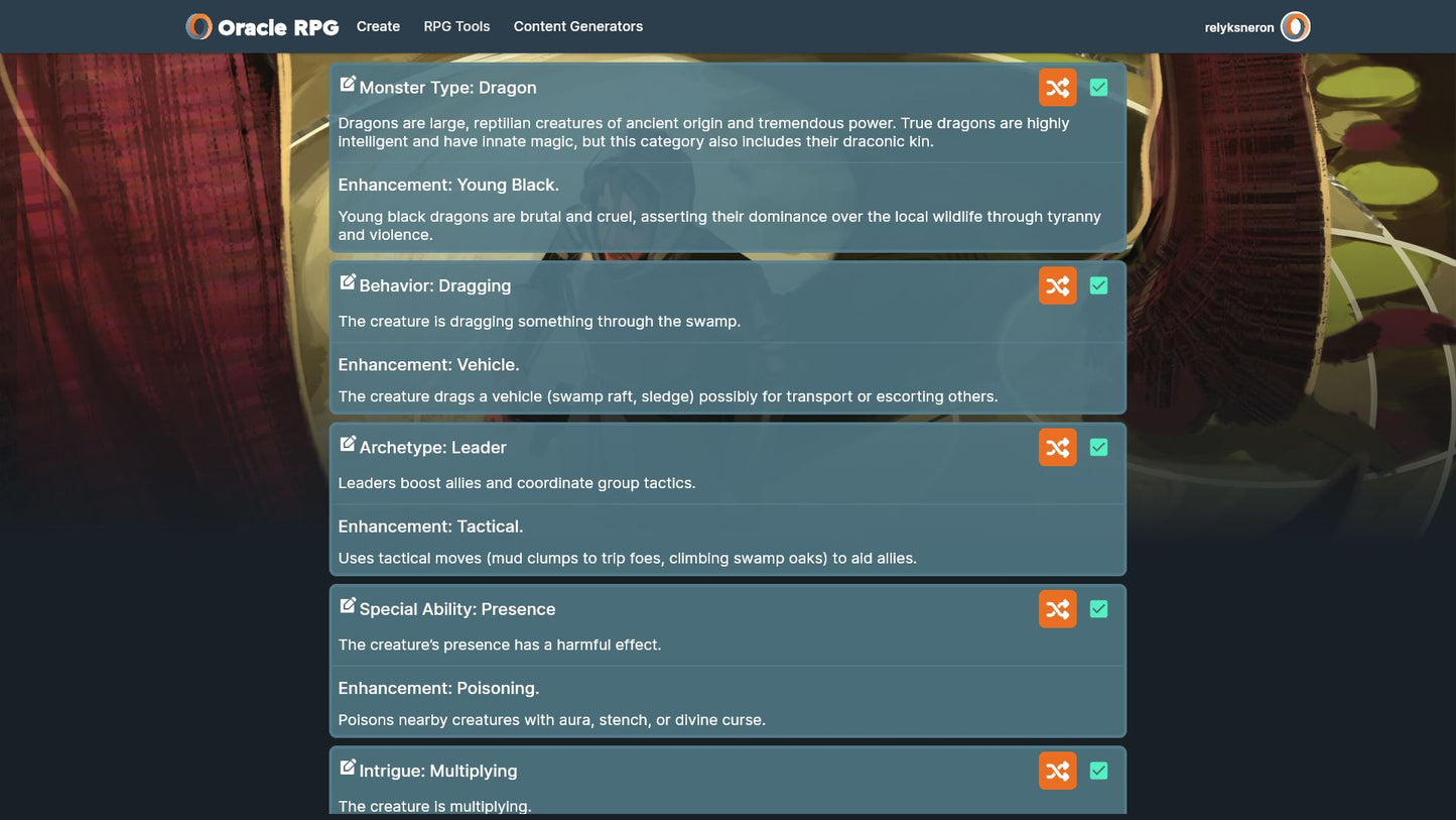 Monster Generator Oracle RPG Module