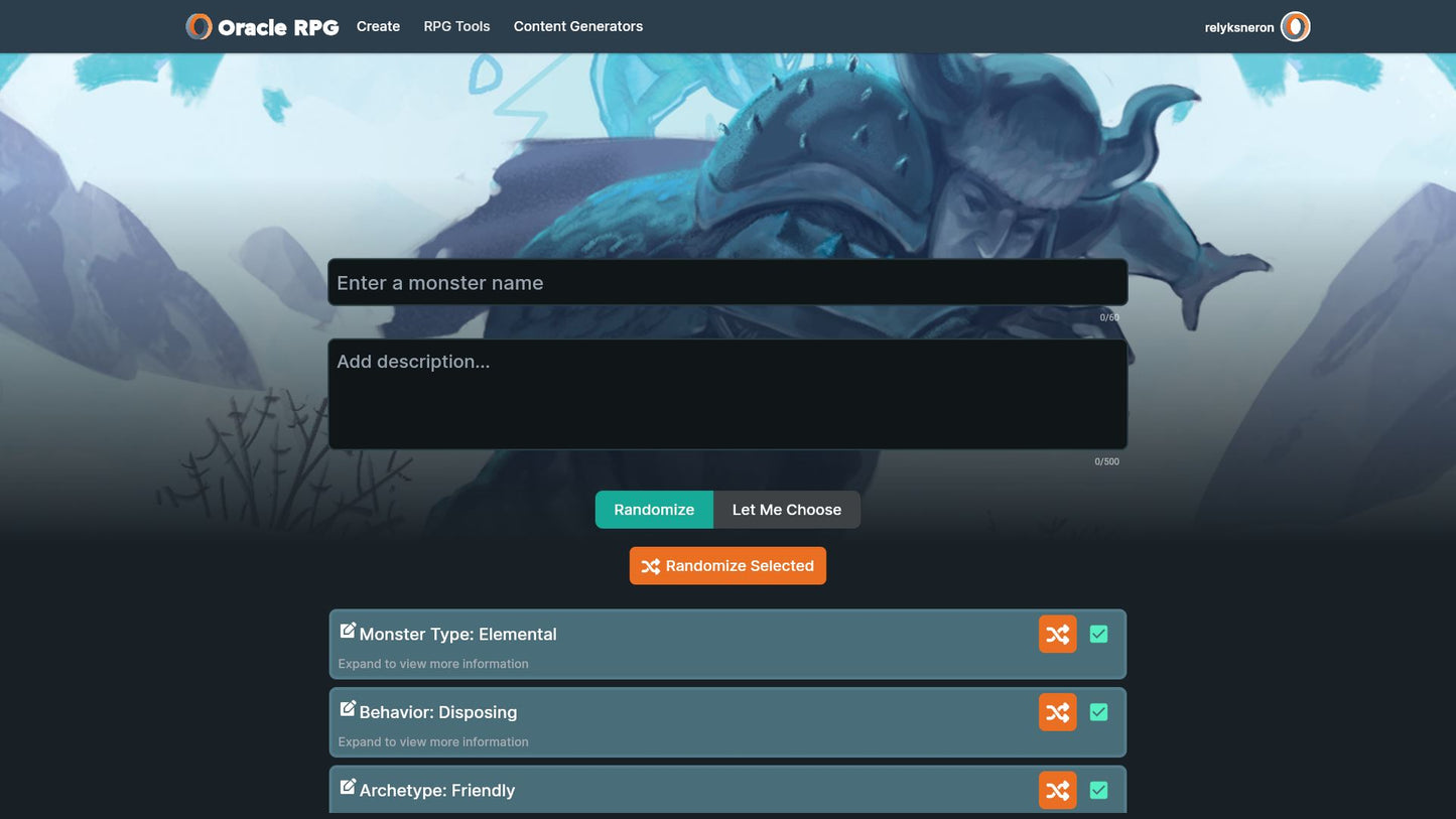 Monster Generator Oracle RPG Module