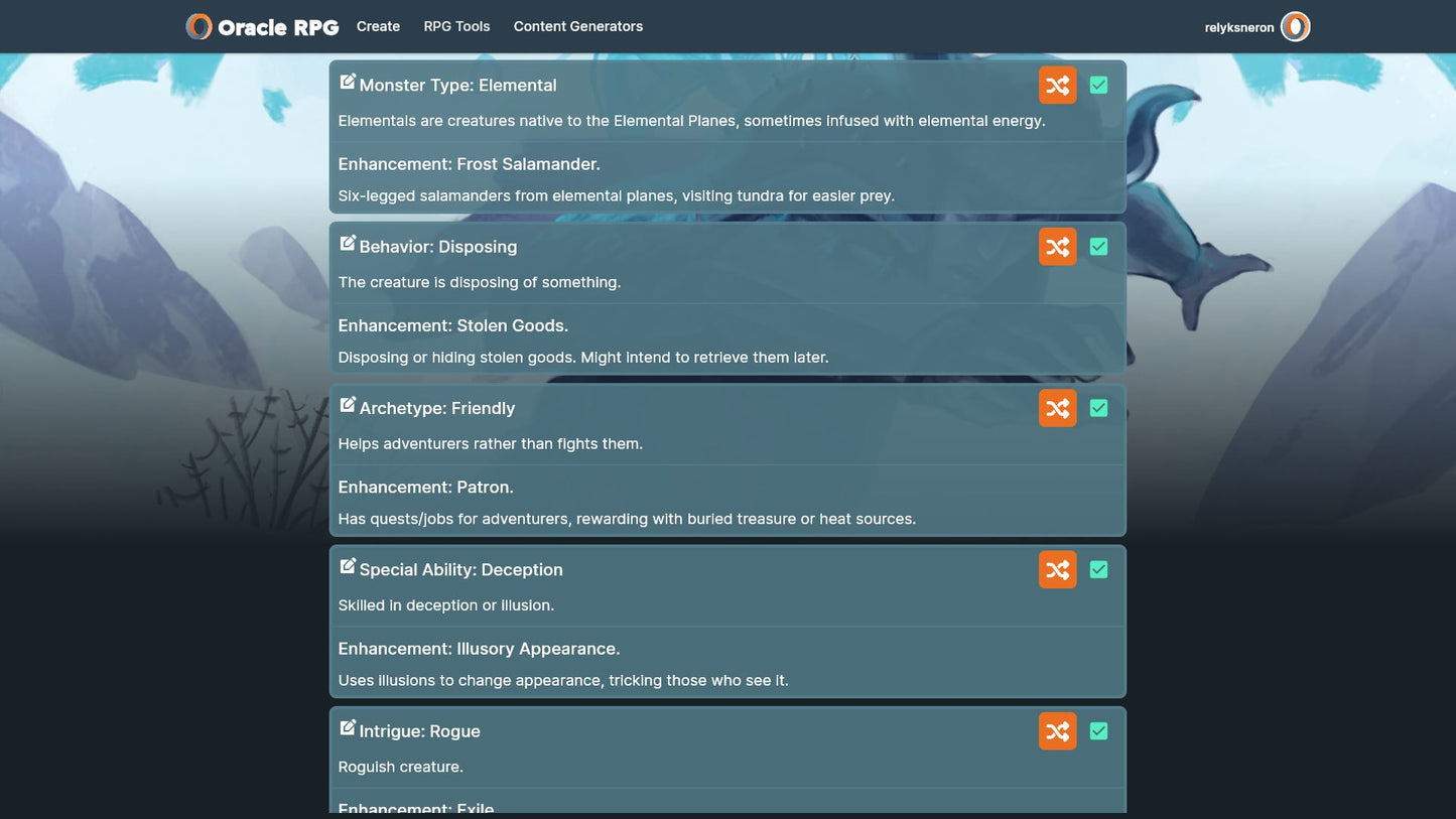 Monster Generator Oracle RPG Module