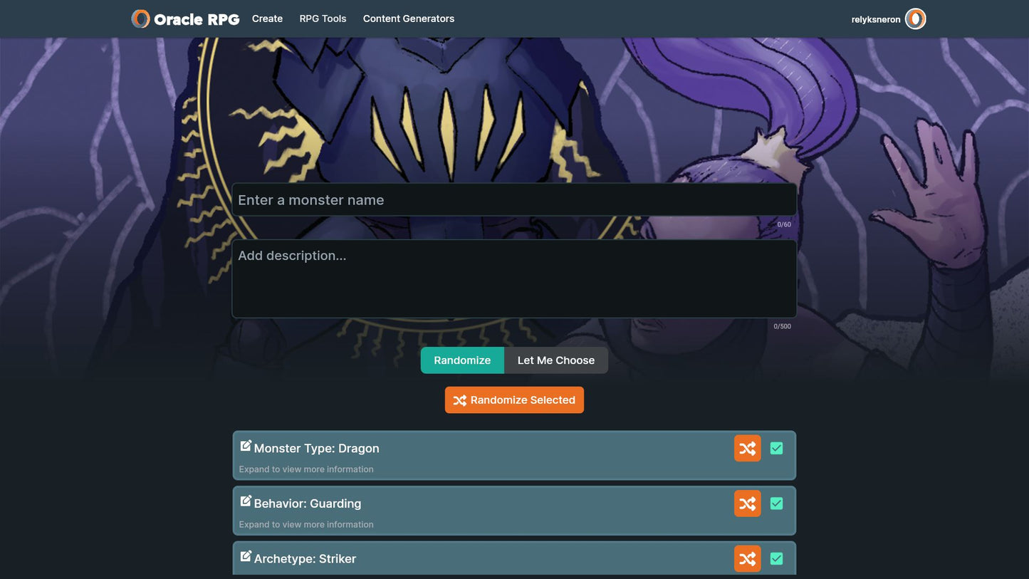 Monster Generator Oracle RPG Module