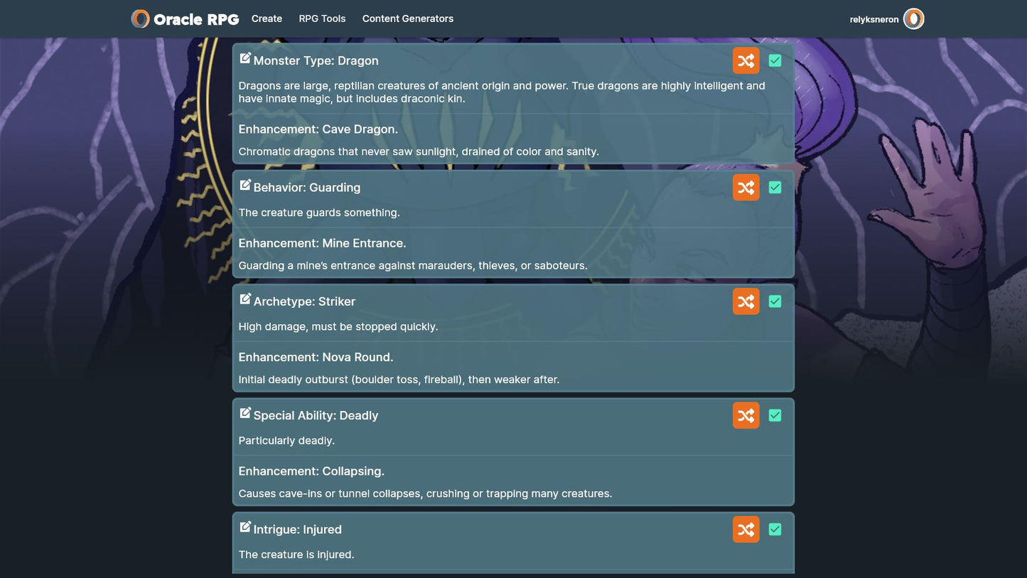 Monster Generator Oracle RPG Module