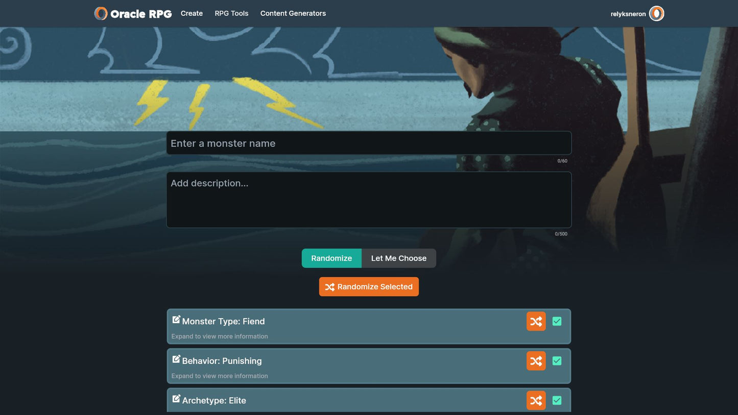 Monster Generator Oracle RPG Module