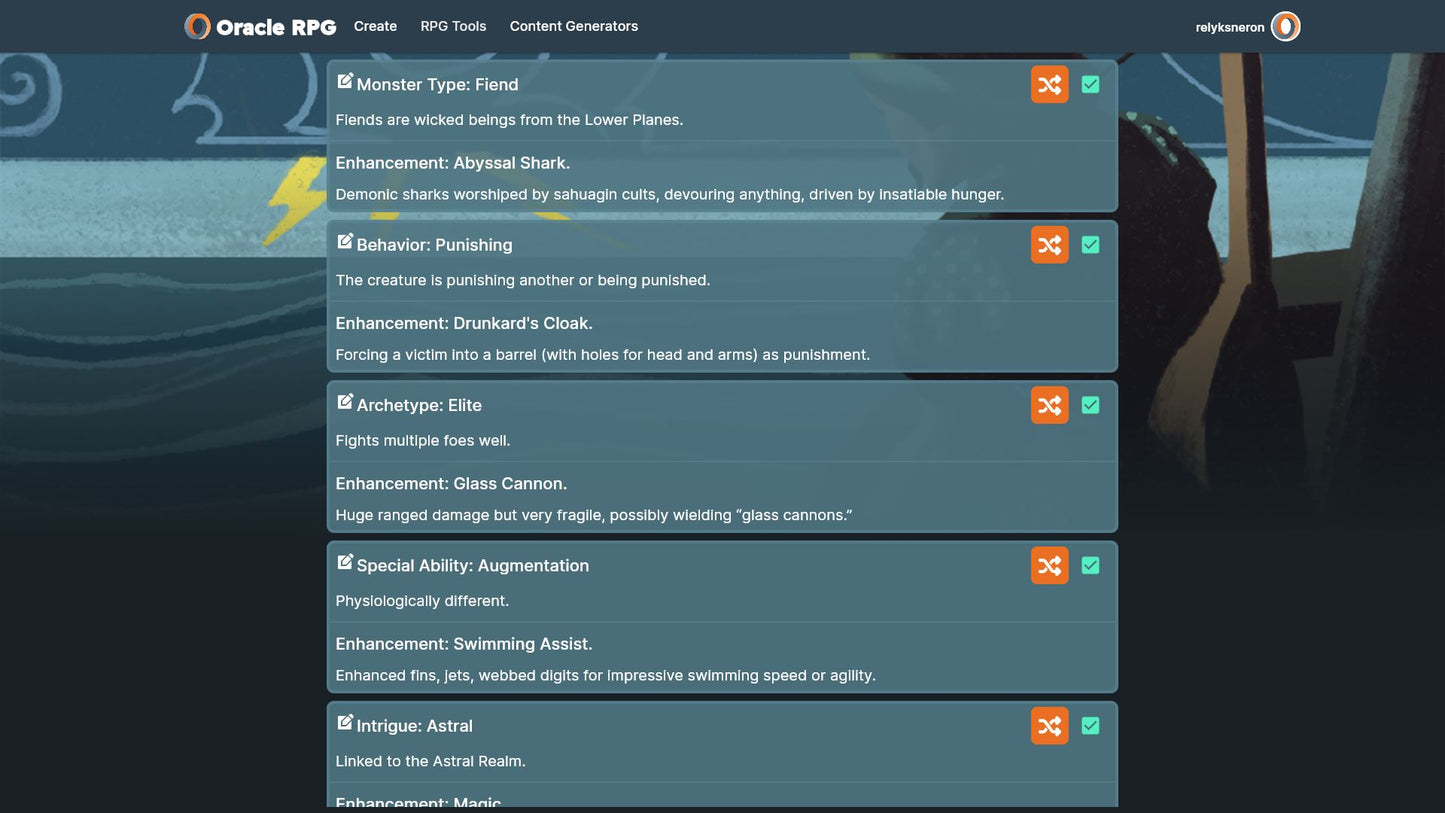 Monster Generator Oracle RPG Module