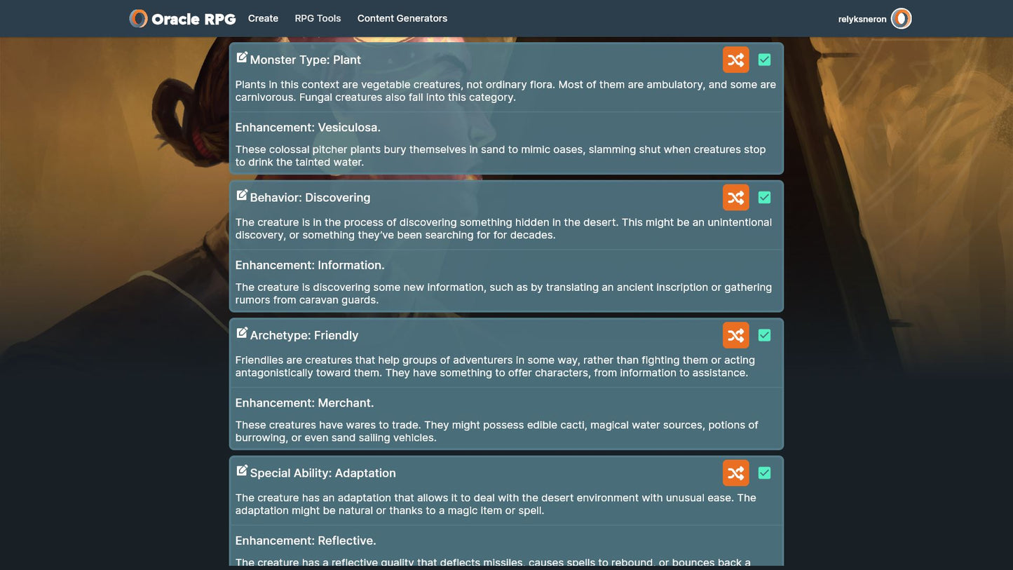 Monster Generator Oracle RPG Module