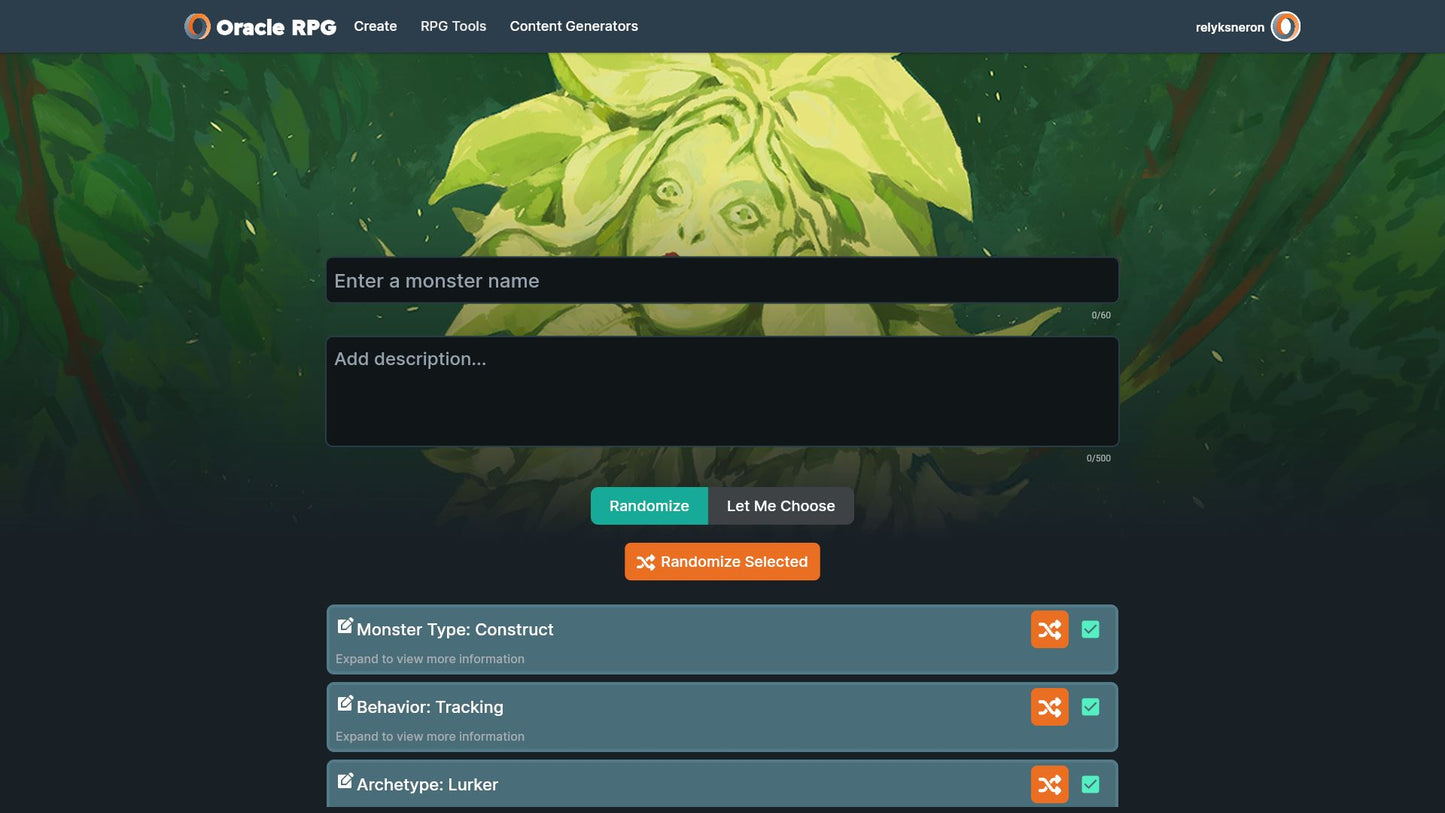 Monster Generator Oracle RPG Module