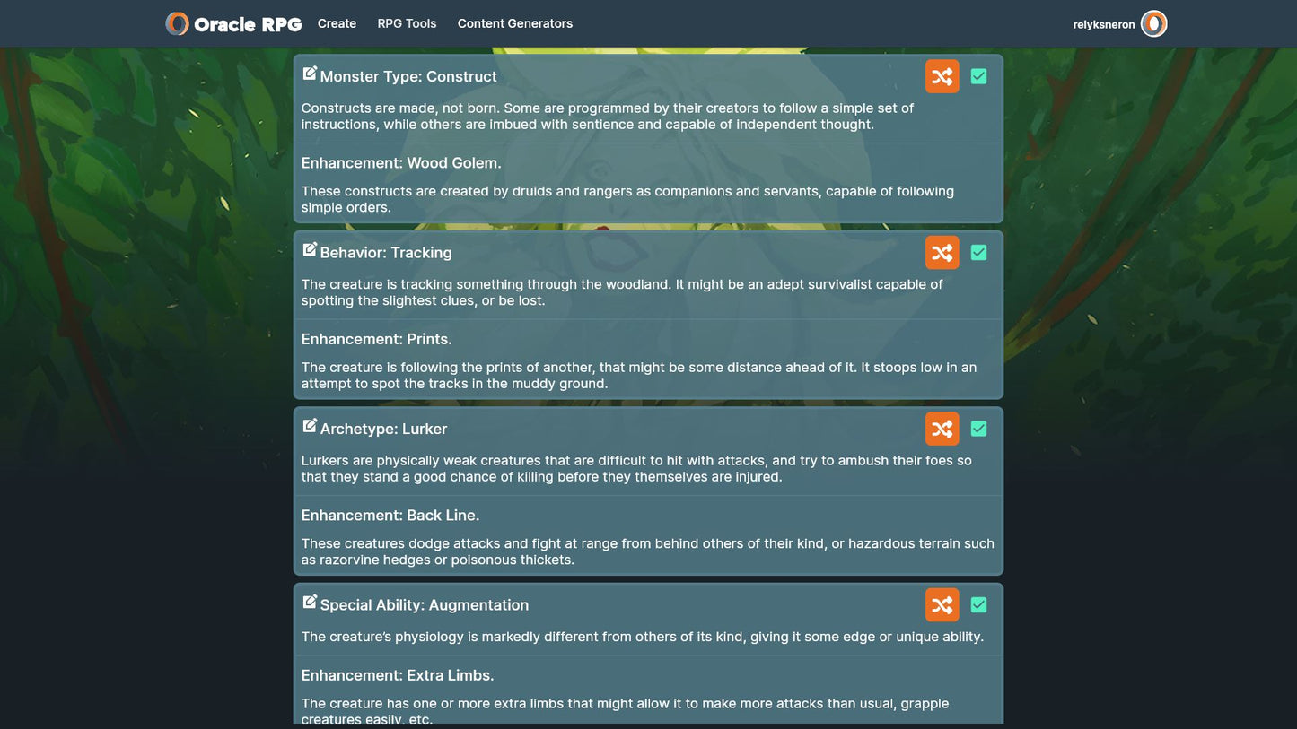 Monster Generator Oracle RPG Module