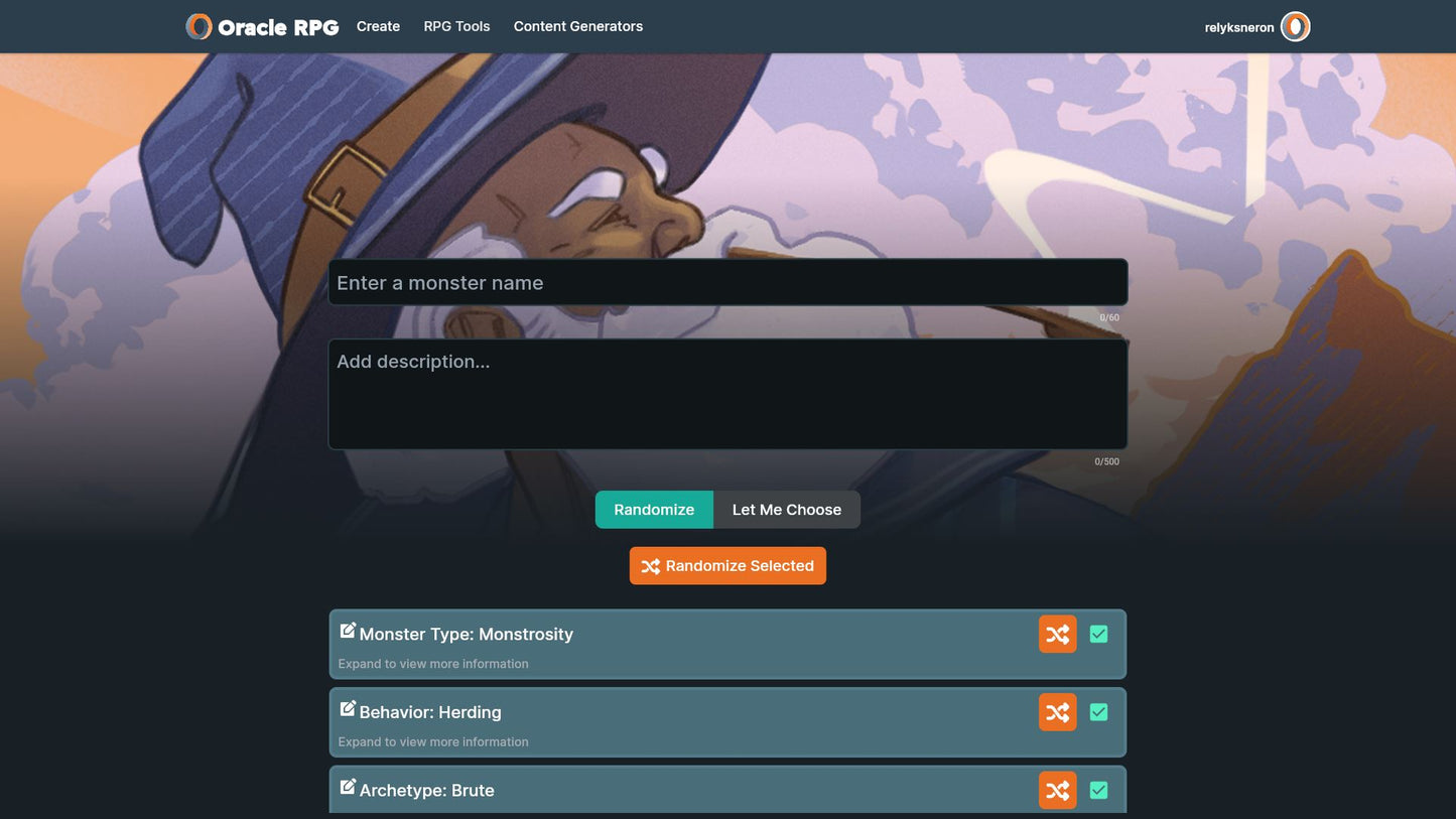 Monster Generator Oracle RPG Module