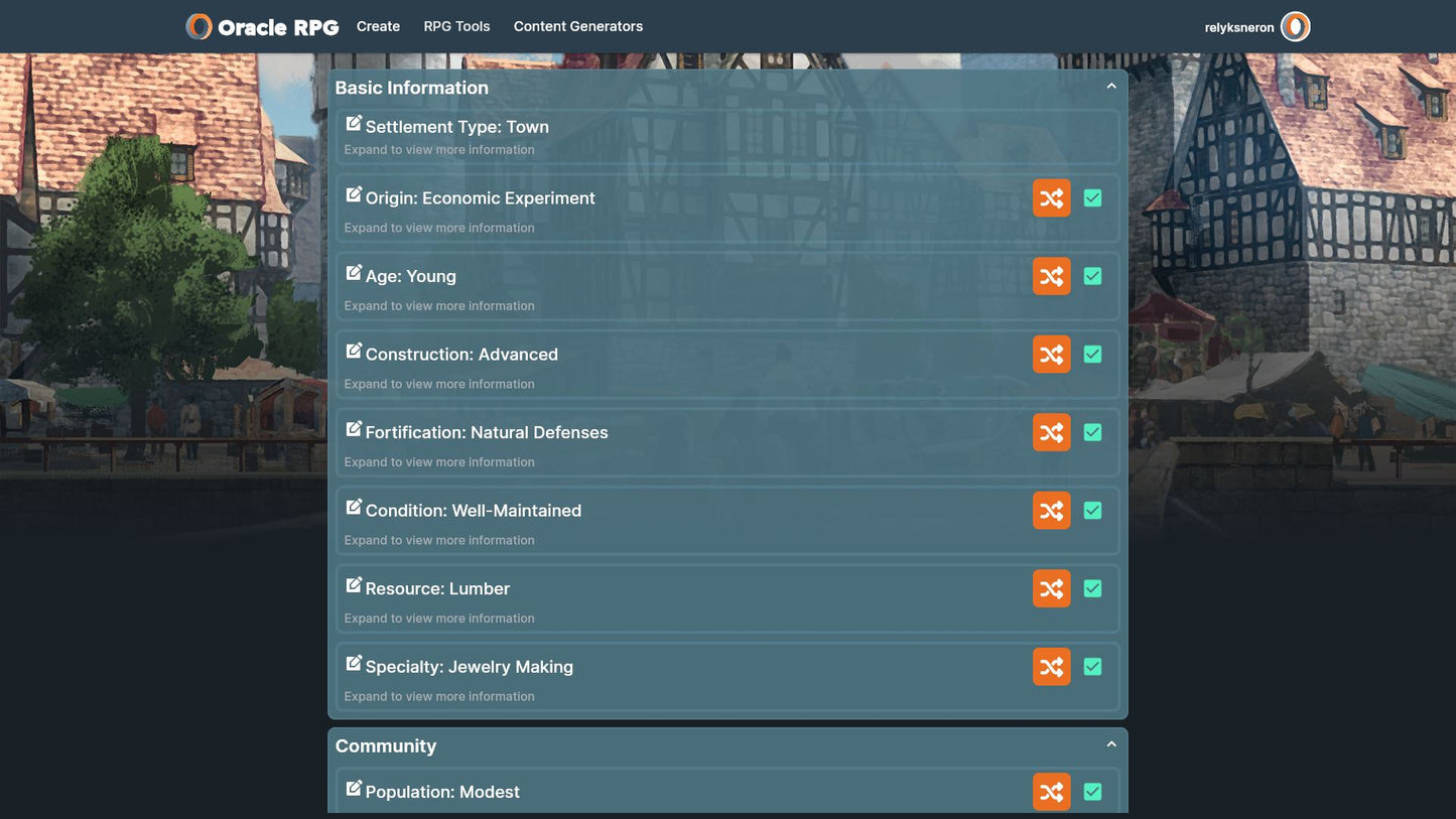 Settlement Generator Oracle RPG Module