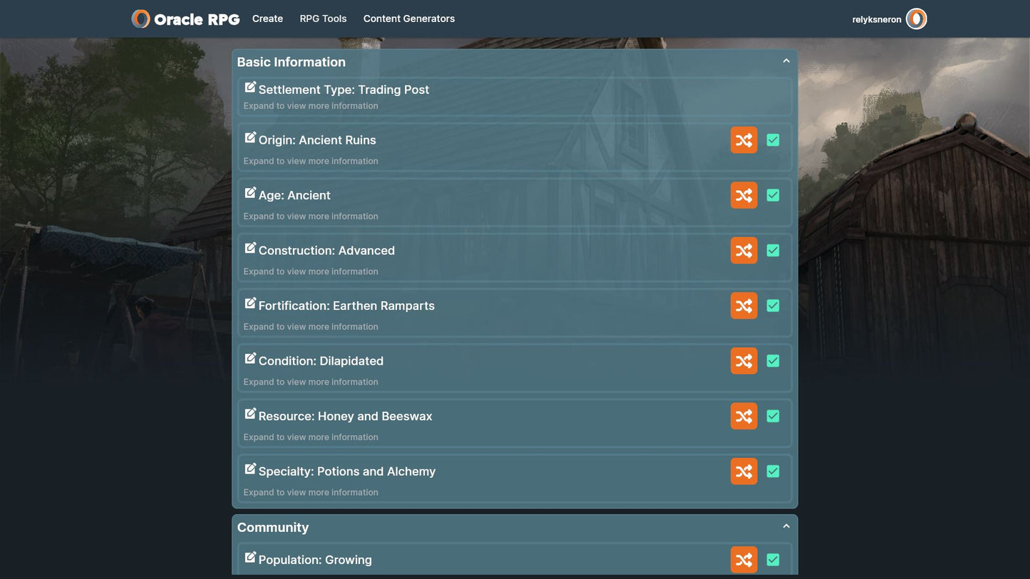 Settlement Generator Oracle RPG Module