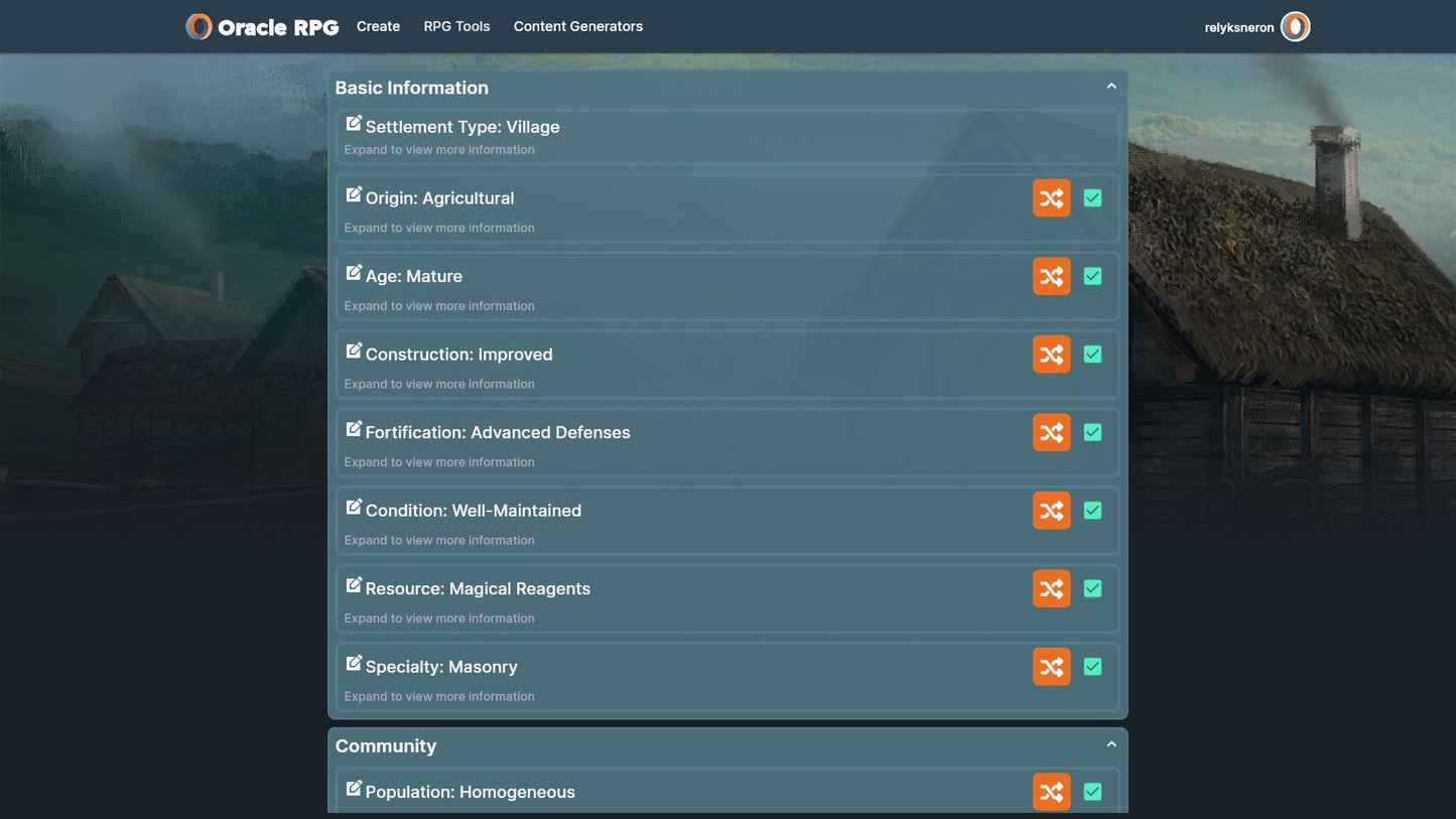 Settlement Generator Oracle RPG Module
