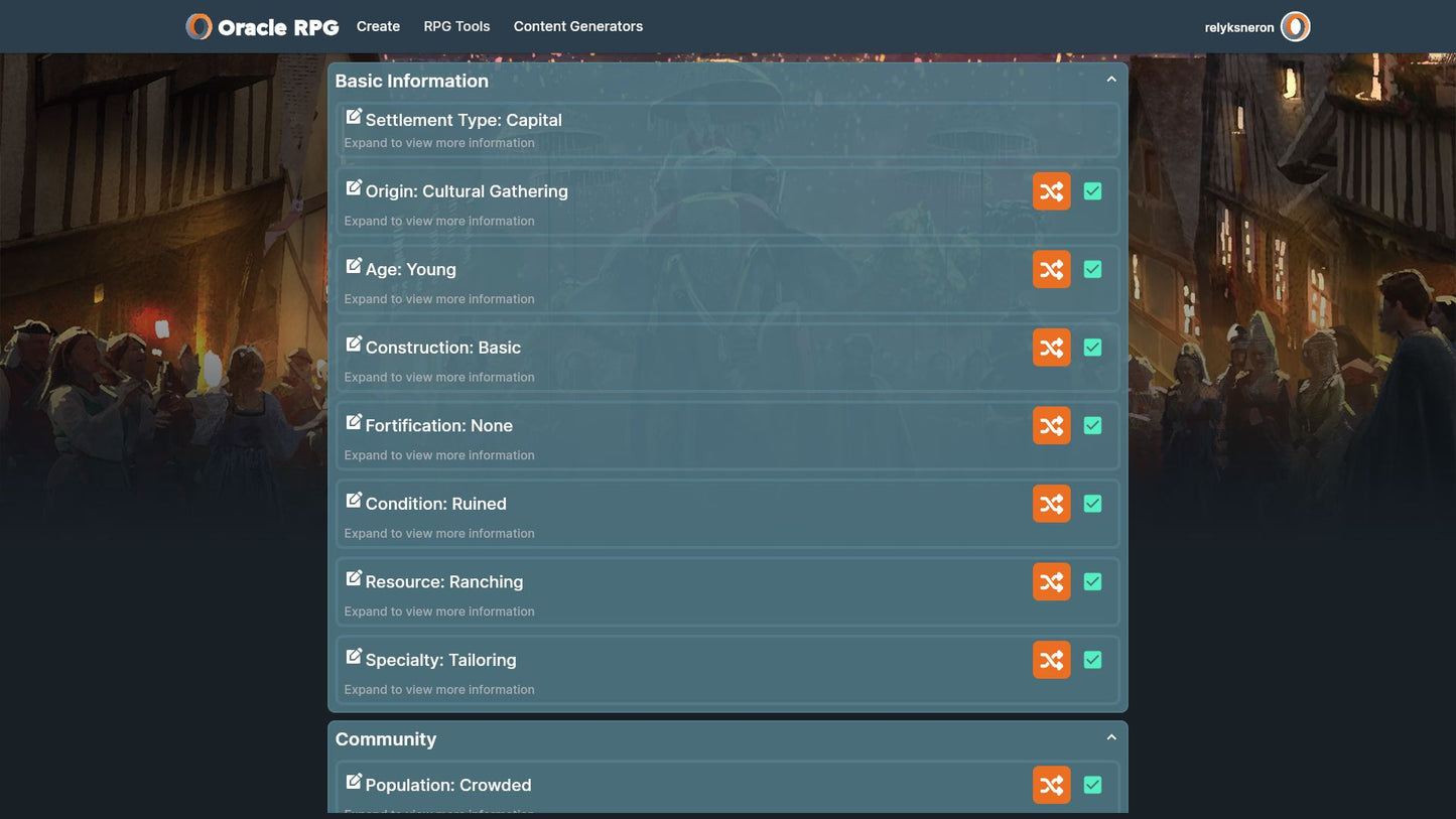 Settlement Generator Oracle RPG Module