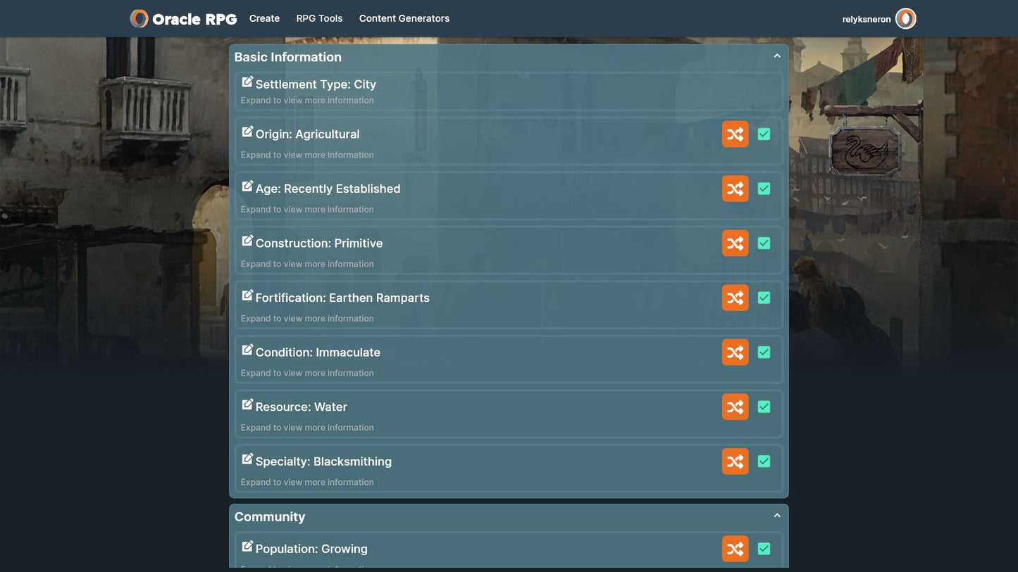 Settlement Generator Oracle RPG Module