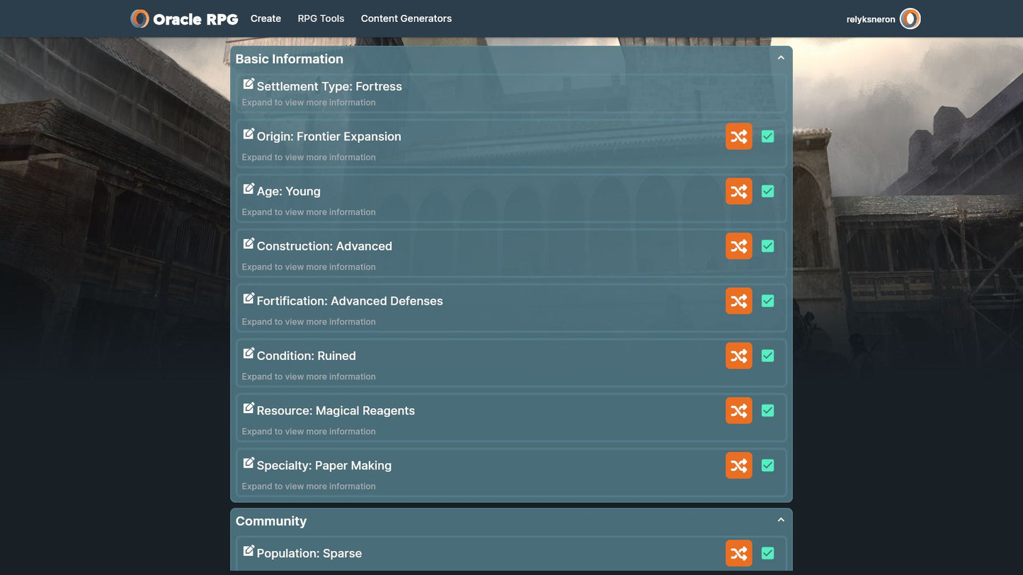 Settlement Generator Oracle RPG Module