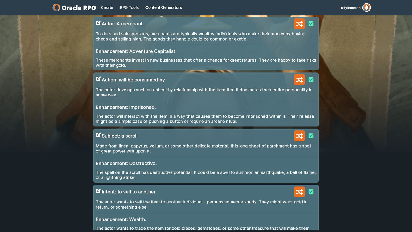 Story Generator Oracle RPG Module
