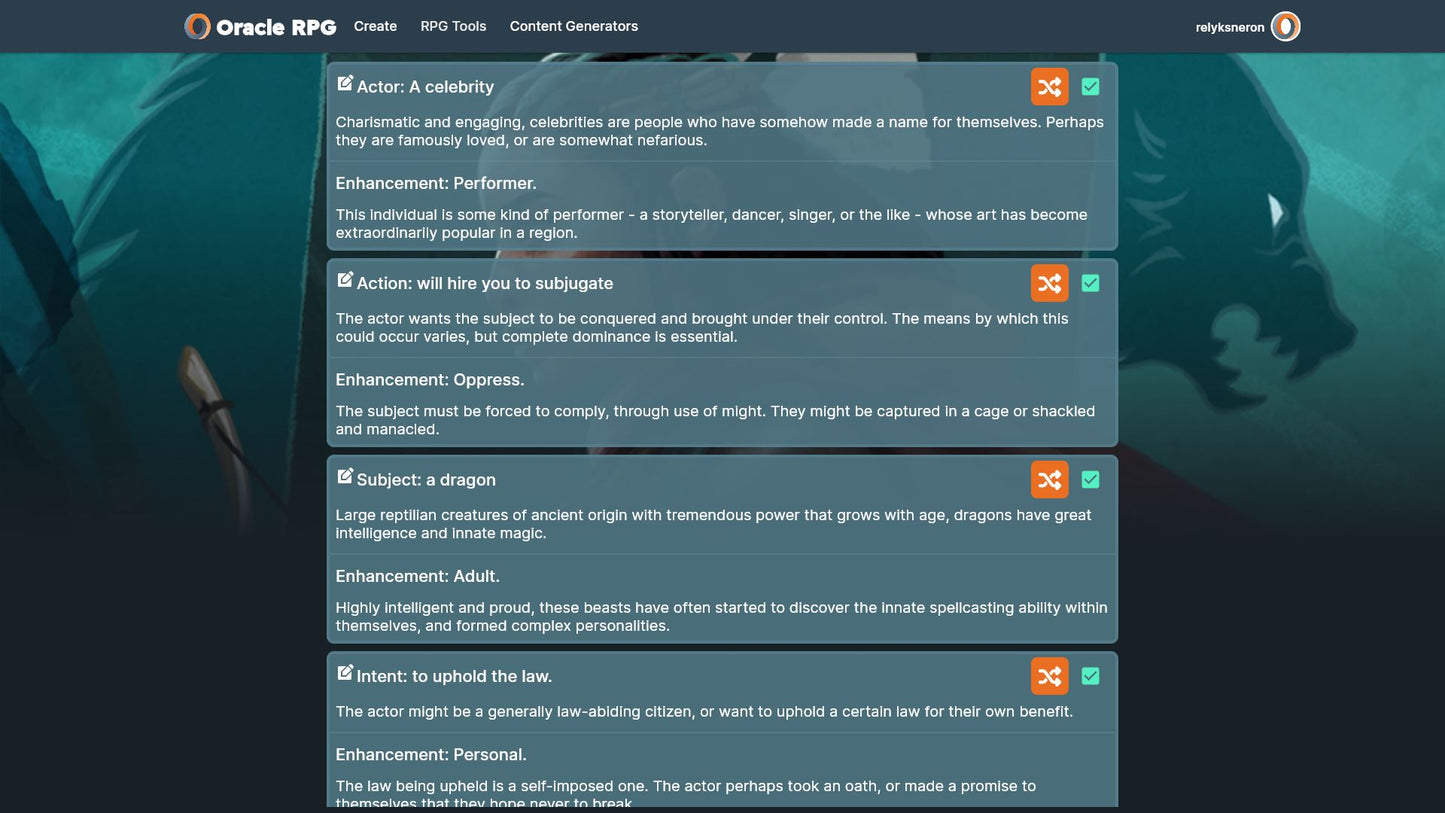 Story Generator Oracle RPG Module