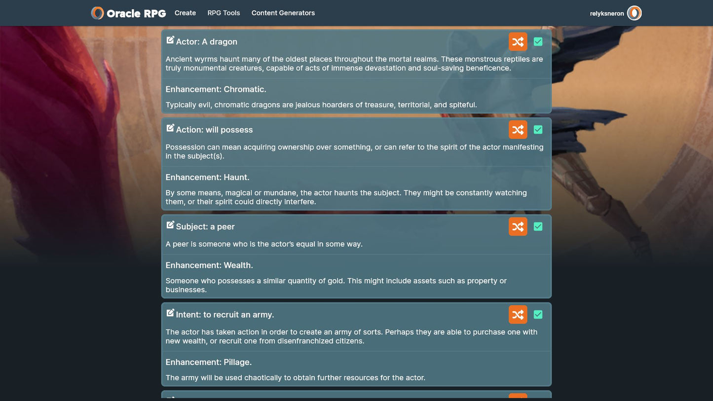 Story Generator Oracle RPG Module