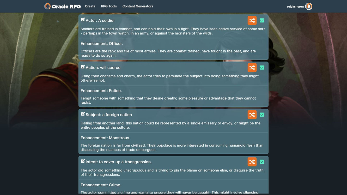 Story Generator Oracle RPG Module