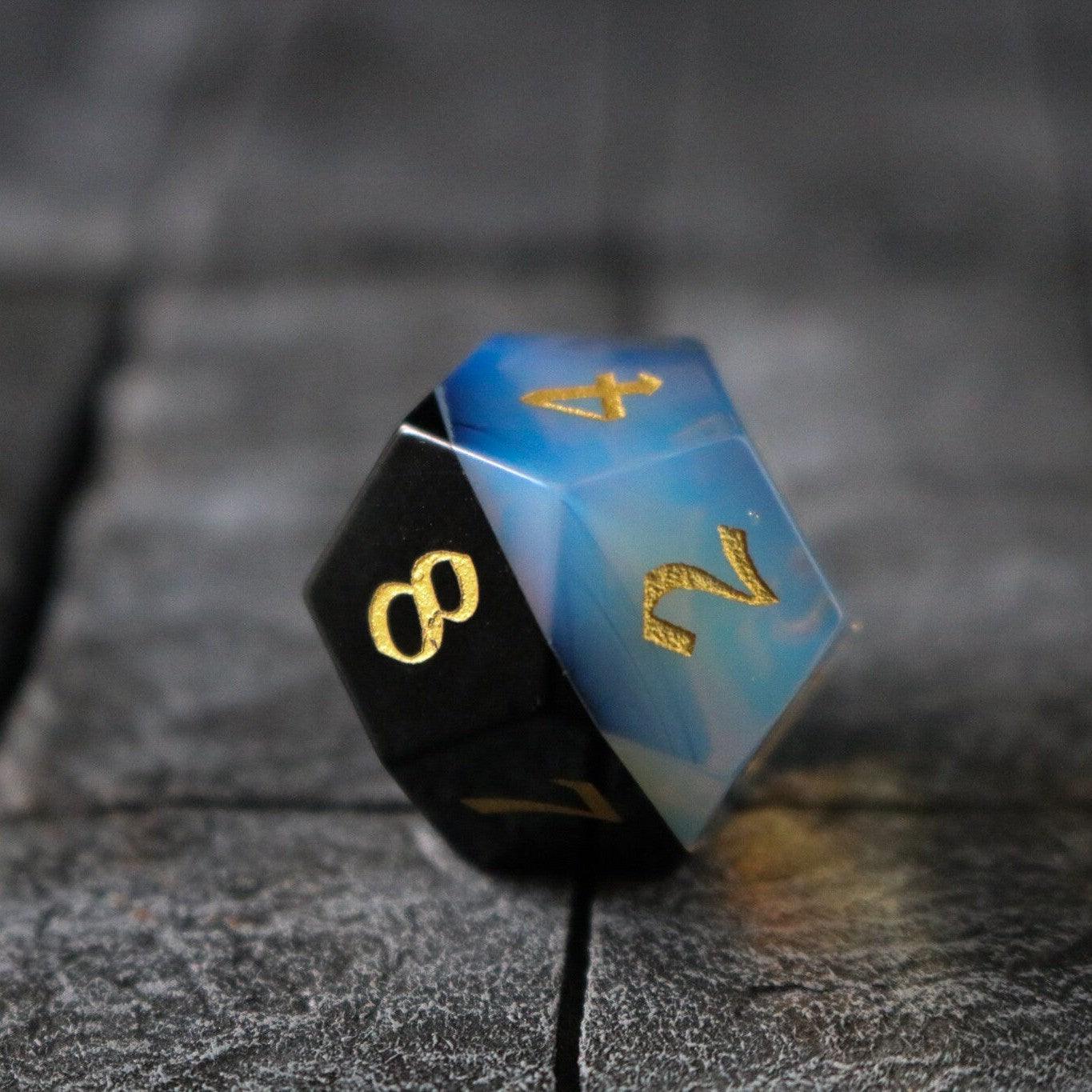Synthetic Gemstone Two Tone White/Black Hand Carved DND Dice Set