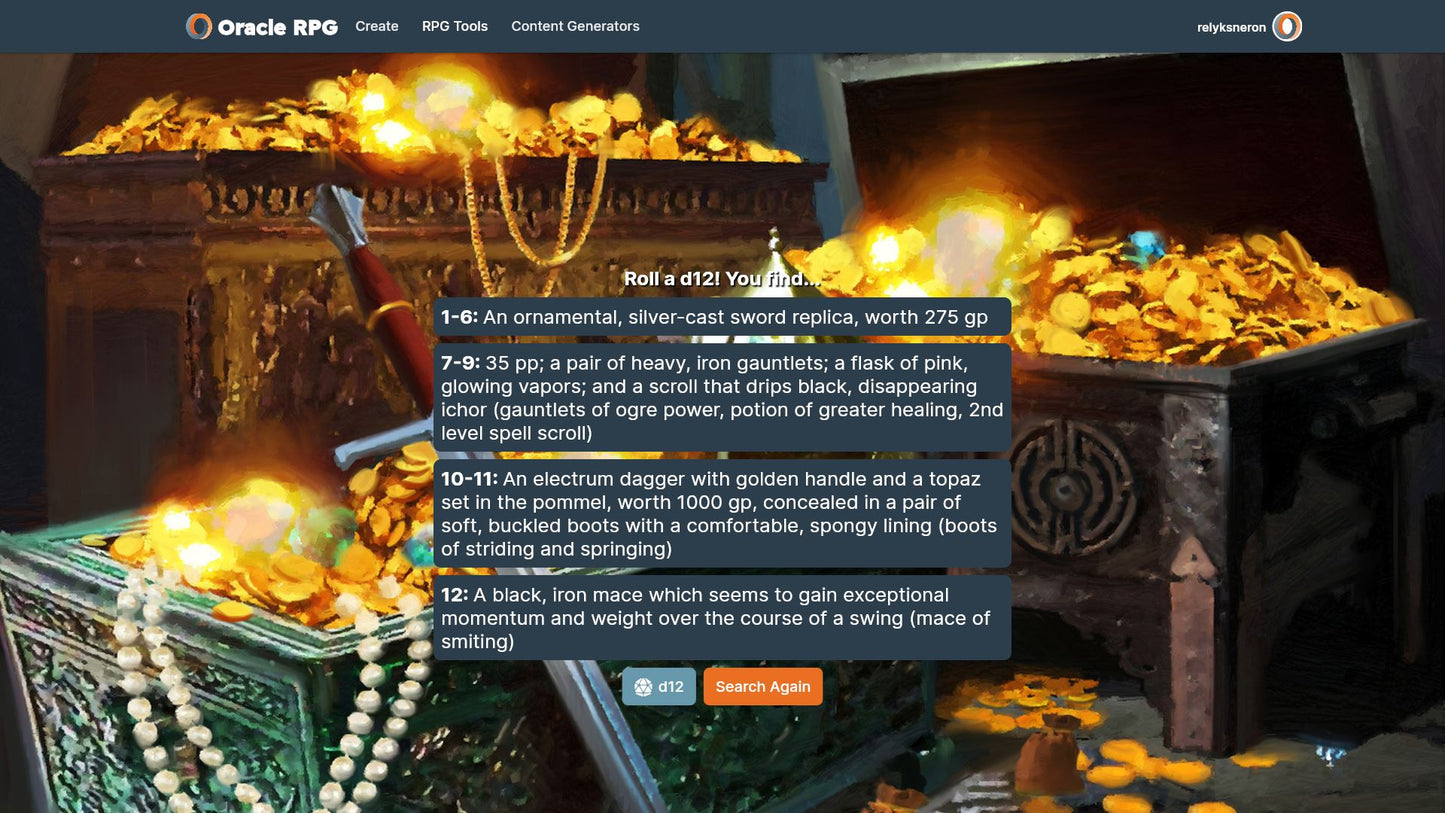 Treasure Trove Oracle RPG Module (5E)