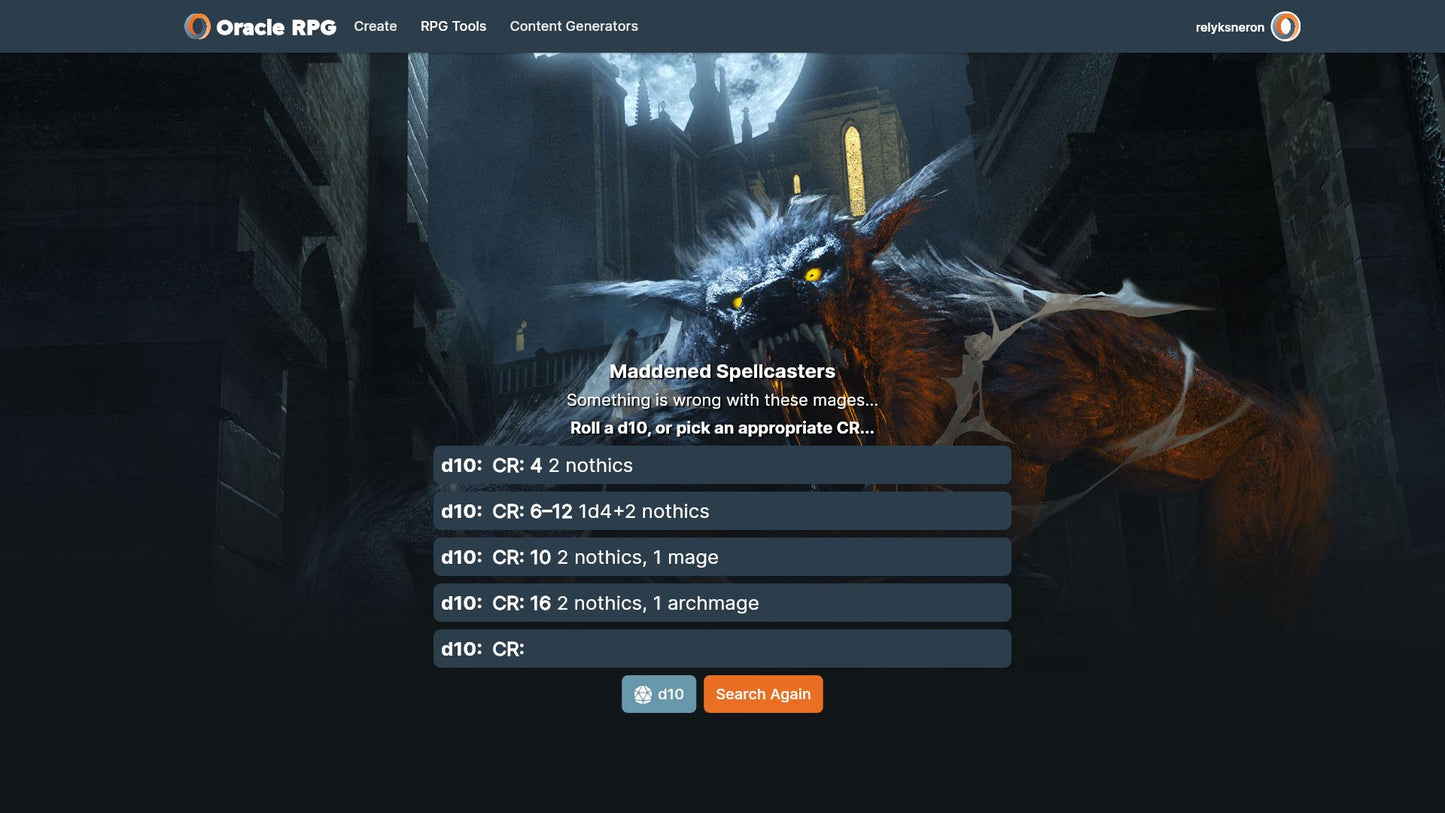 Wandering Monsters Oracle RPG Module (5E)