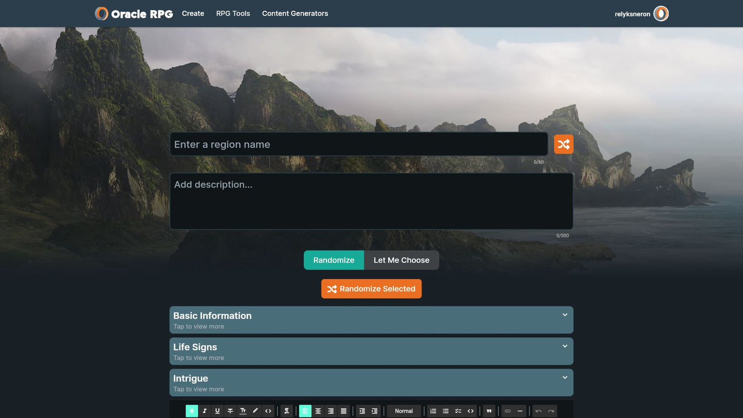 World Generator Oracle RPG Module