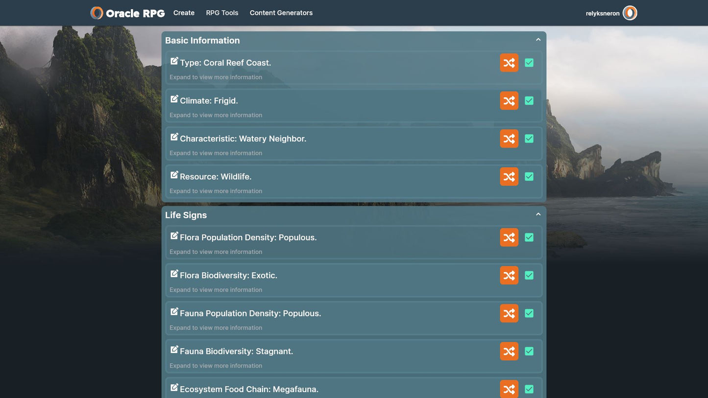 World Generator Oracle RPG Module