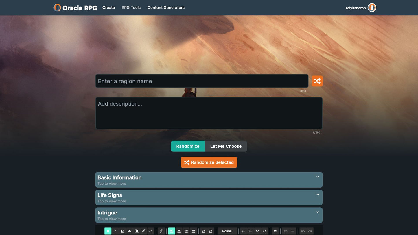 World Generator Oracle RPG Module