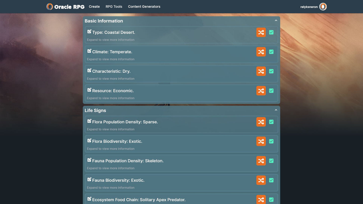 World Generator Oracle RPG Module