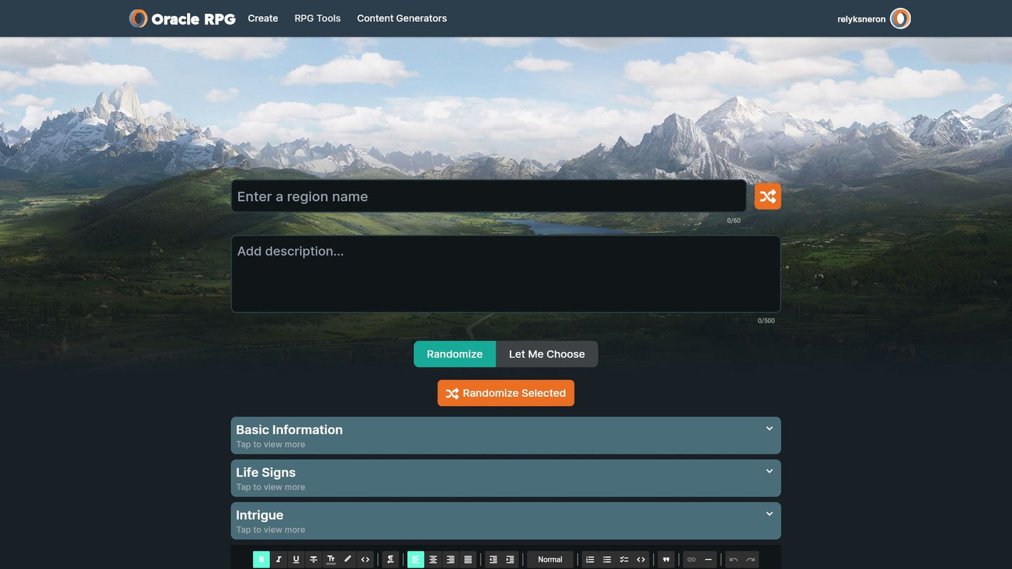 World Generator Oracle RPG Module