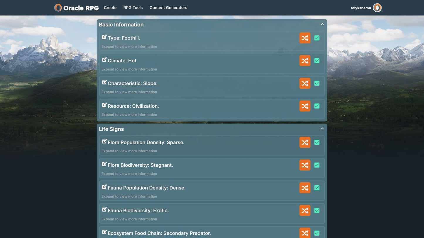 World Generator Oracle RPG Module