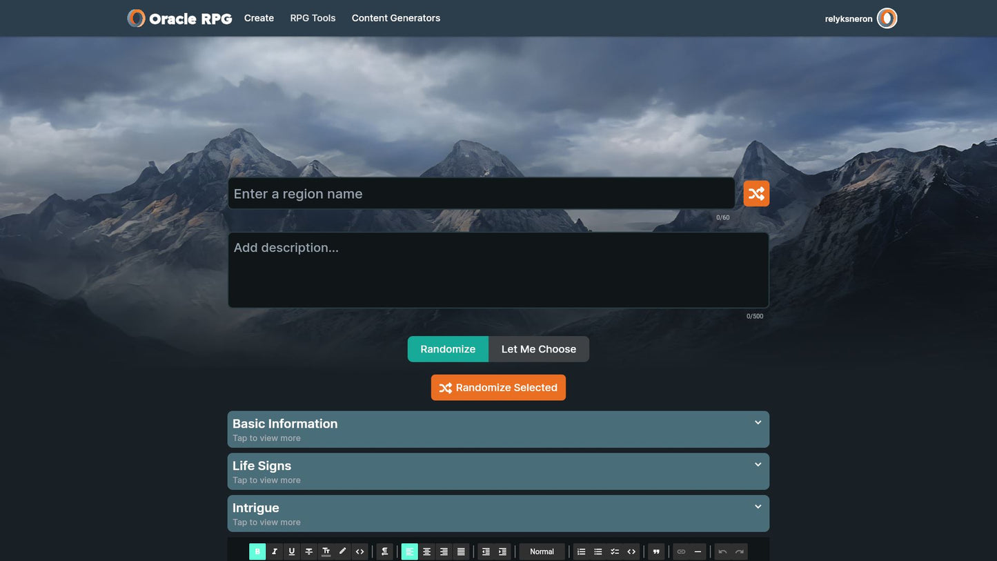 World Generator Oracle RPG Module