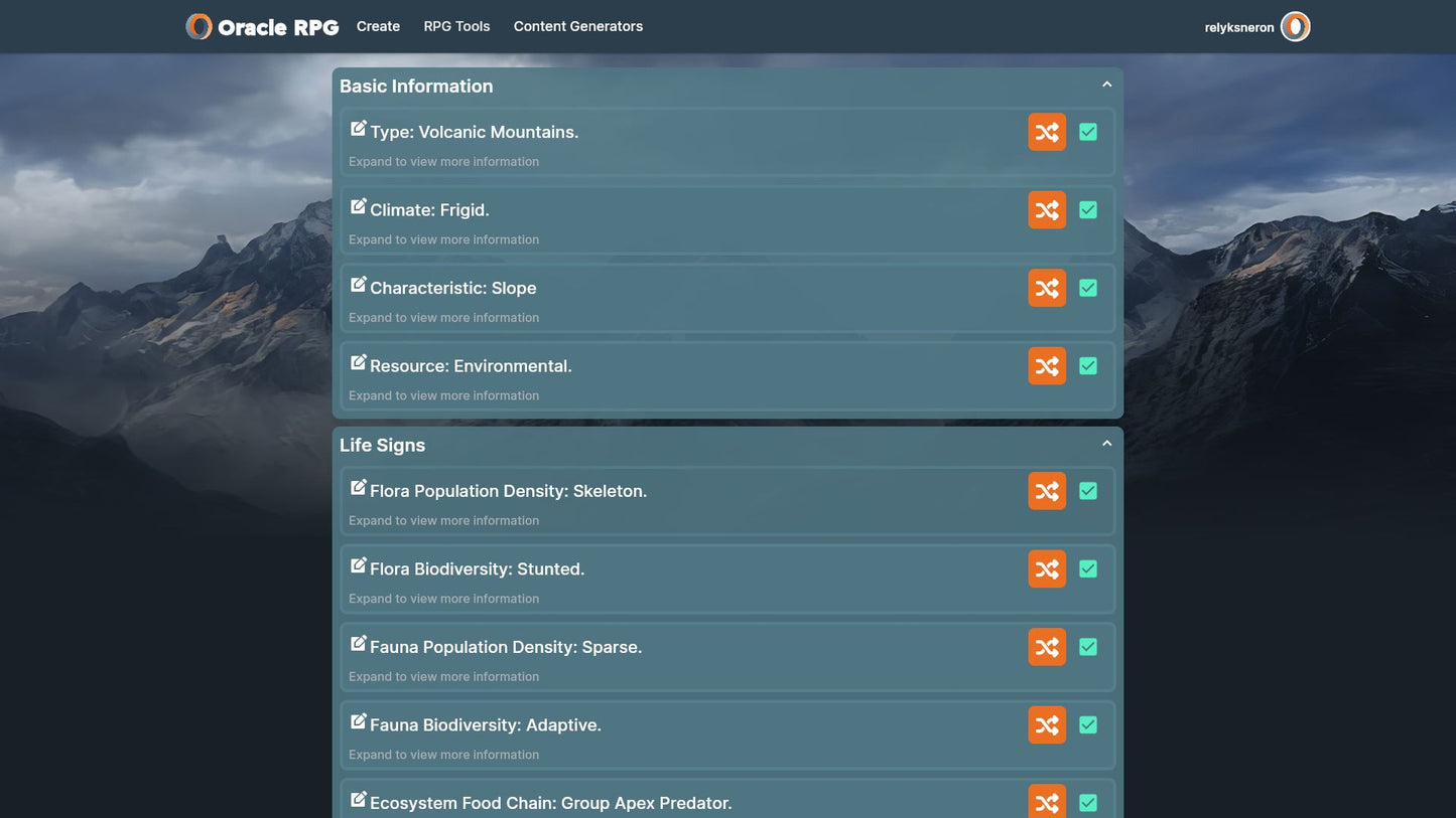 World Generator Oracle RPG Module