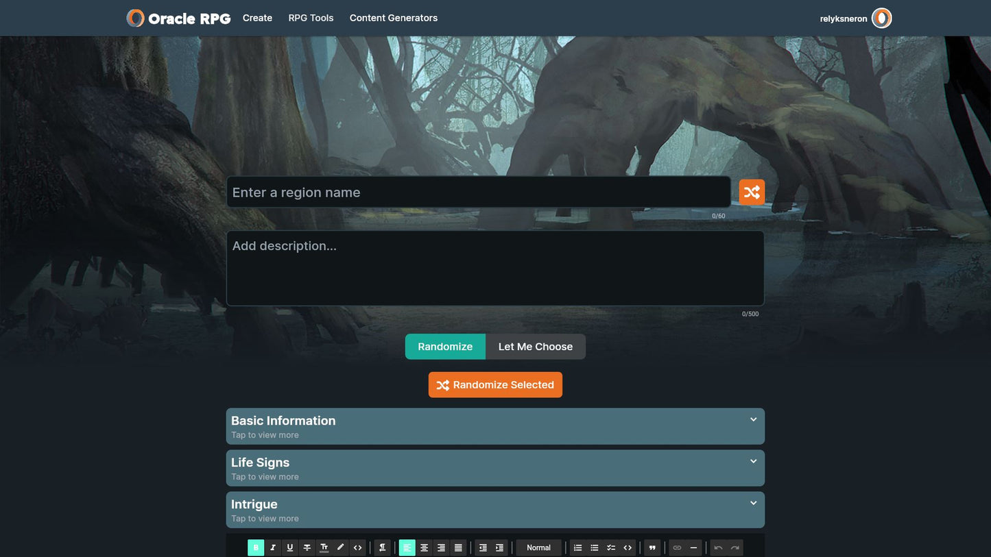 World Generator Oracle RPG Module