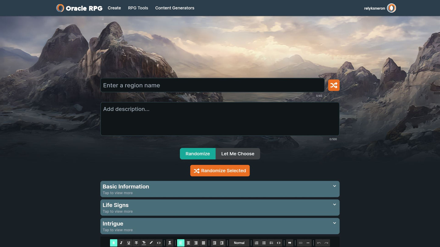 World Generator Oracle RPG Module