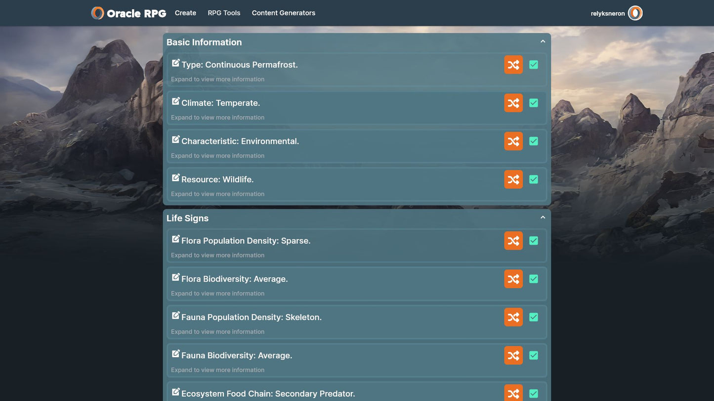 World Generator Oracle RPG Module