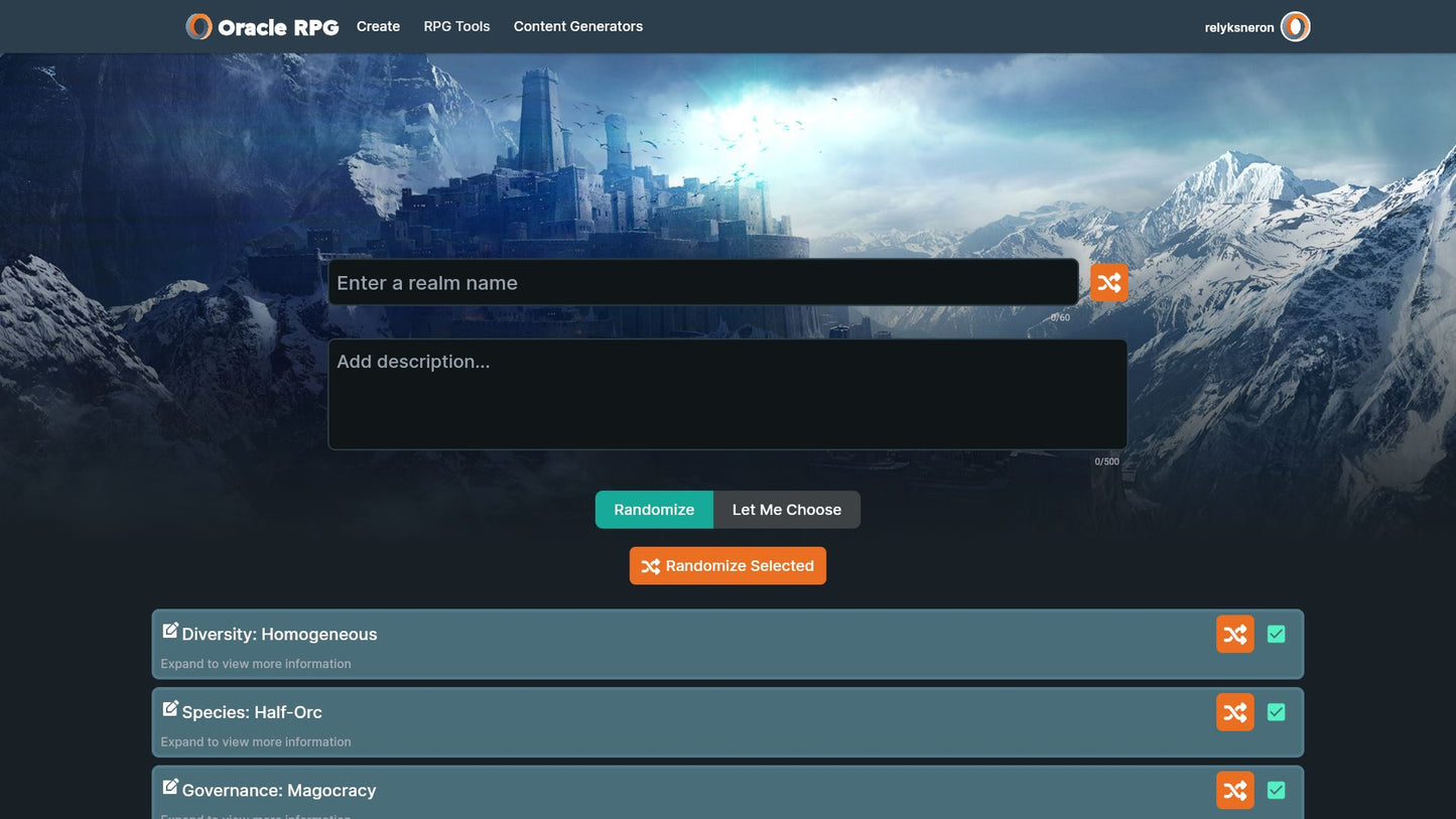 World Generator Oracle RPG Module