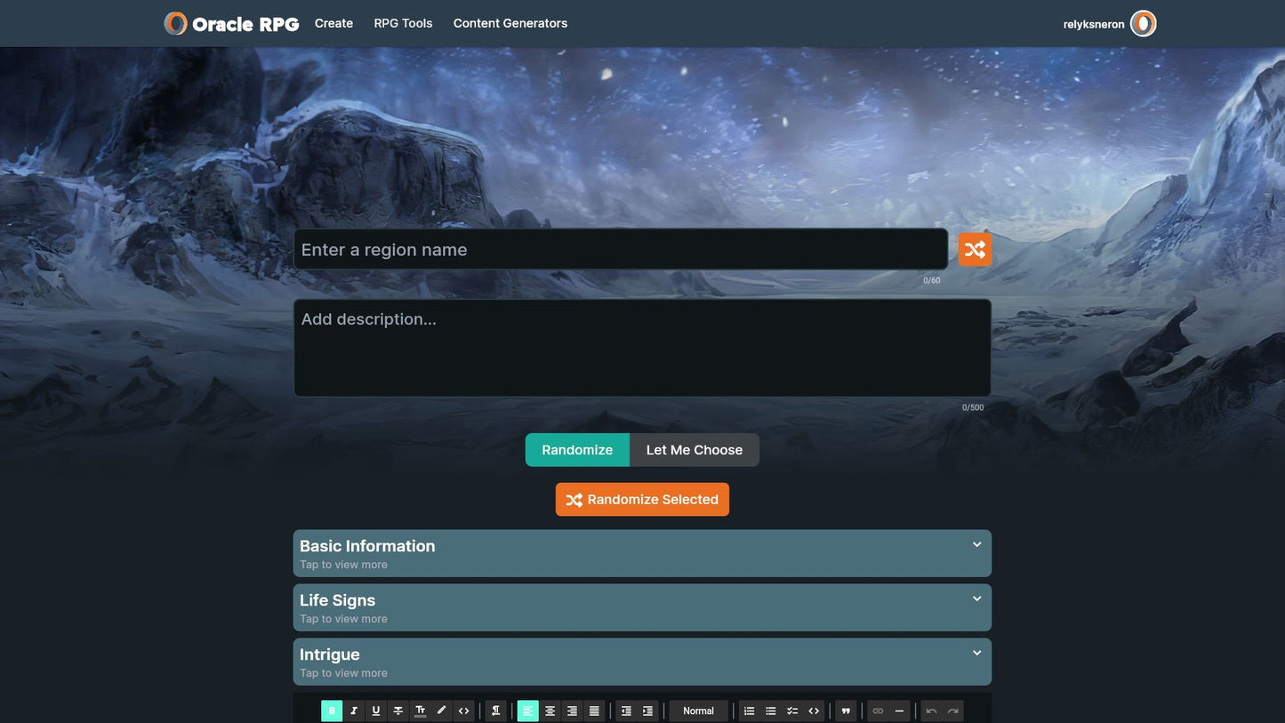 World Generator Oracle RPG Module